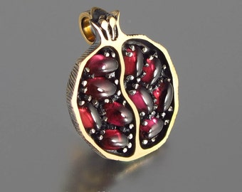 Small JUICY POMEGRANATE garnet 14k gold & silver pendant