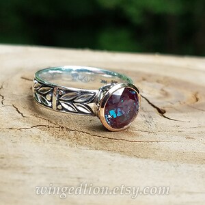 LAUREL CROWN silver and 14k gold ring with lab Alexandrite image 8