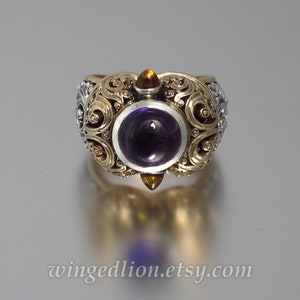 THE EMPRESS a statement ring in 14K gold and silver with Amethyst and Citrine image 4