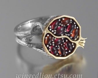 POMEGRANATE garnet ring in 14k gold and silver