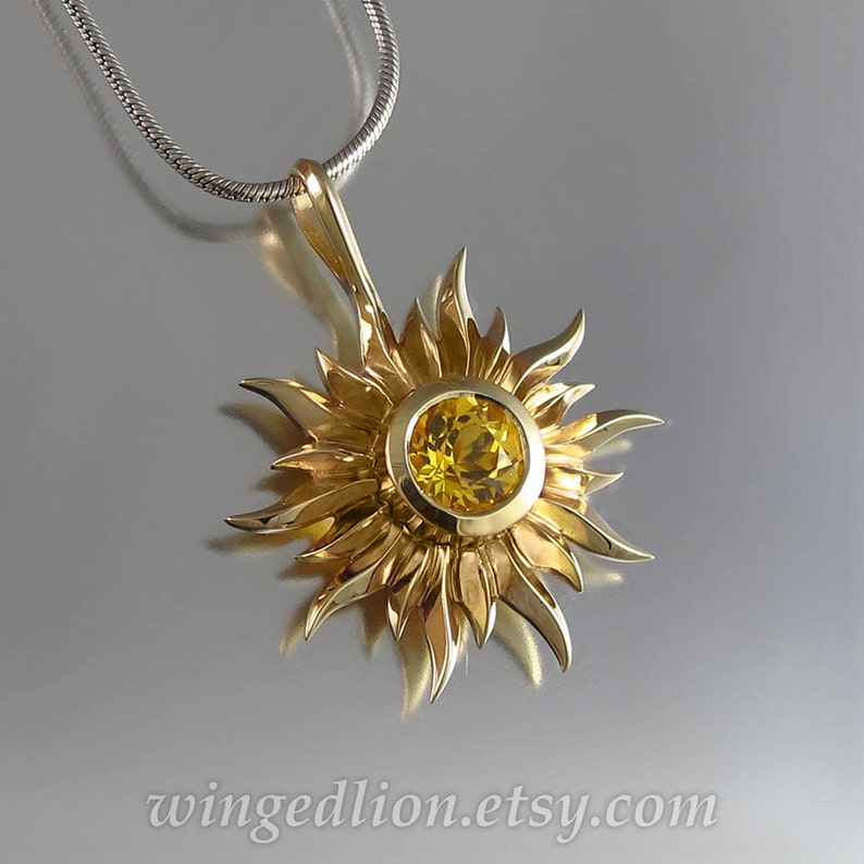 Sun 14k Gold Pendant With Golden Beryl Ready To Ship