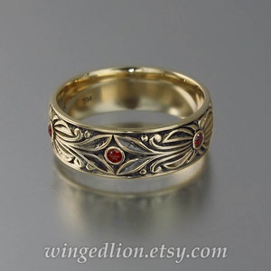 The COUNT mens wedding band in 14K yellow gold with Garnets image 2