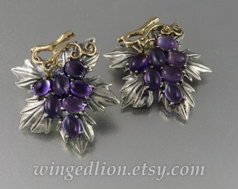 GRAPES earrings silver & 14k gold with Amethysts