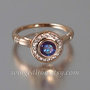 THE SECRET DELIGHT 14k gold Alexandrite engagement ring with diamond halo 14k rose gold