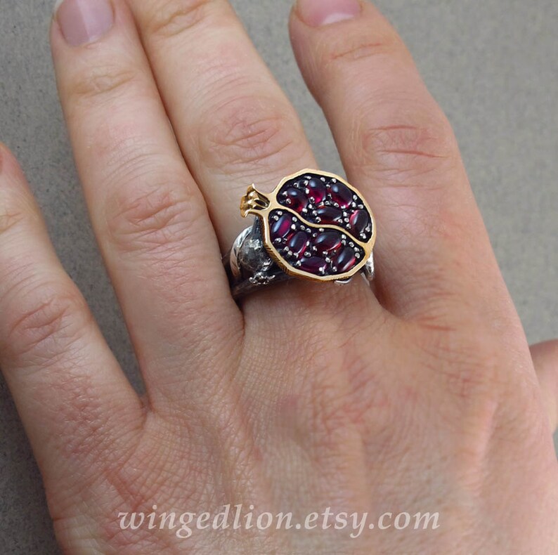 POMEGRANATE garnet 14K gold and silver ring image 7