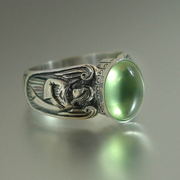GUARDIAN ANGELS silver ring with Prehnite