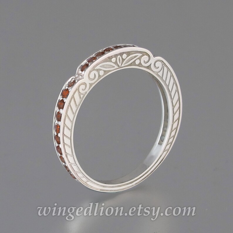 CARYATID Wedding Band in 14k White Gold With Garnets - Etsy