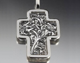 Floral Silver Cross Art Nouveau inspired