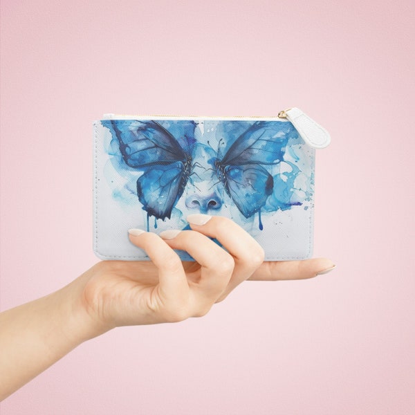 Azure Dream Schmetterling Clutch | Elegante Tasche für Joint-Utensilien und mehr | Surreal in Blautönen mit Zip, Veganes Leder, 16x10cm