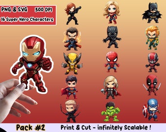 Super Heroes Sticker PNG Pack, Super Heroes Sticker Set, Super Heroes PNG, Super Heroes SVG, Sticker Design, Super Heroes Pack 2, Cricut