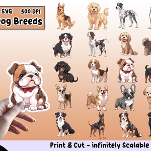 Dog Breeds Sticker PNG Pack, Dog Breeds Sticker Set, Dog Breeds PNG, Dog Breeds SVG, Sticker Design, Dog Breeds Clipart Bundle, cricut files