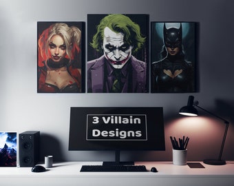 3 Pack schurkenmuurkunst, anime digitale prints, huisdecoratie, schurkenafdrukbare kunst, afdrukbare muurkunstdecor, fanart, vectorkunst