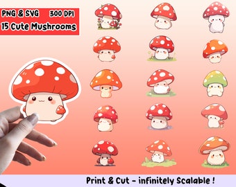Paddestoel Sticker PNG Pack, Paddestoel Sticker Set, Paddestoel PNG, Paddestoel SVG, Sticker Design, Leuke Paddestoel Clip art Bundel, cricut bestand