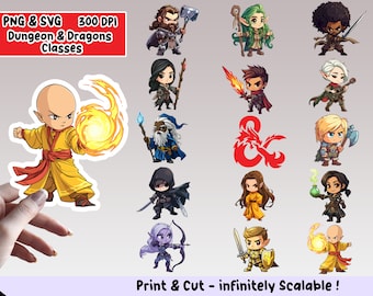 Dungeons and Dragons Sticker PNG Pack, DnD Sticker Set, DnD PNG, DnD SVG, Sticker Design, DnD Clipart Bundel, cricut bestanden