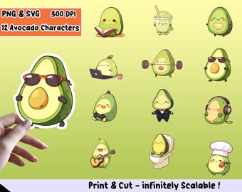 Avocado Sticker PNG Pack, Avocado Sticker Set, Avocado PNG, Avocado SVG, Sticker Design, Avocado Clipart Bundel, cricut png