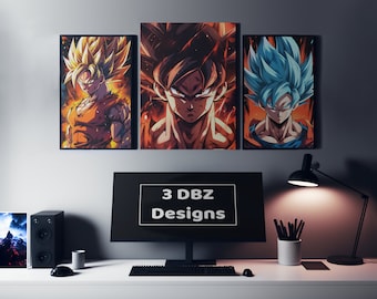 3 Pack van anime kunst aan de muur, anime digitale prints, huisdecoratie, anime afdrukbare kunst, afdrukbare muur kunst decor, fanart, vector kunst