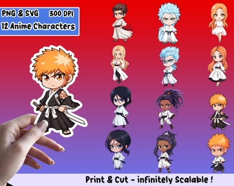 Paquete PNG de pegatinas de anime, conjunto de pegatinas de anime, PNG de anime, SVG de anime, diseño de pegatinas, paquete de imágenes prediseñadas de anime, Cricut, pegatinas de corte de impresión, paquete 7