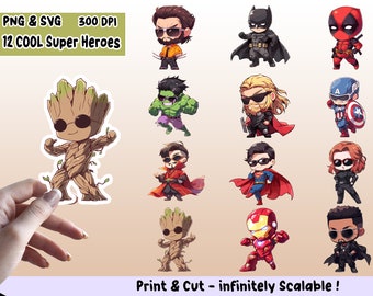 Cool Heroes Sticker PNG Pack, Cool Heroes Sticker Set, Cool Heroes PNG, Cool Heroes SVG, Sticker Design, Cool Heroes Clipart Bundel, cricut