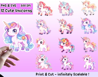 Unicorn Sticker PNG Pack, Unicorn Sticker Set, Unicorn PNG, Unicorn SVG, Sticker Design, Unicorn Clipart Bundle, cricut-bestanden