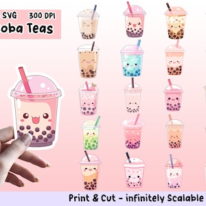 Bubble Tea Sticker PNG Pack, Bubble Tea Sticker Set, Bubble Tea PNG, Bubble Tea SVG, Sticker Design, Bubble  Tea Clipart Bundle, cricut png