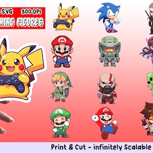 Paquete PNG de pegatinas de personajes de juegos, conjunto de pegatinas de personajes de juegos, PNG de juegos, SVG de juegos, diseño de pegatinas, paquete de imágenes prediseñadas para juegos, cricut