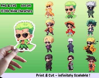 Anime Sticker PNG Pack, Anime Sticker Set, Anime PNG, Anime SVG, Sticker Design, Anime Clipart Bundel, Cricut, Print Cut Stickers, Pack 14