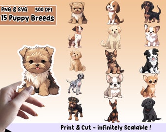 Puppy sticker PNG Pack, puppy sticker set, puppy PNG, puppy SVG, sticker ontwerp, puppy cricut bestanden, puppy portret sticker, cricut bestanden