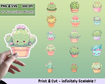 Succulent Sticker PNG Pack, Succulent Sticker Set, Succulent PNG, Succulent SVG, Sticker Design, Succulent Clipart Bundle, cricut files