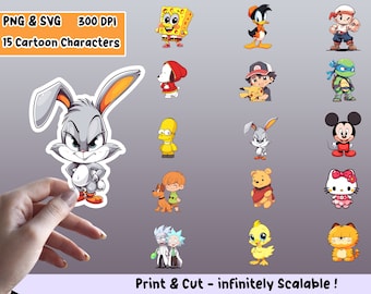 Cartoon sticker PNG Pack, cartoon sticker set, cartoon PNG, cartoon SVG, sticker ontwerp, cartoon clipart bundel, cricut png
