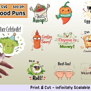 Essen Wortspiele Aufkleber PNG-Pack, Essen Wortspiele Aufkleber Set, Essen Wortspiele PNG, Essen Wortspiele SVG, Aufkleber Design, Essen Wortspiele Clipart Bundle, Cricut-Dateien