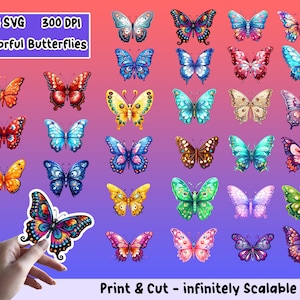Butterfly Sticker PNG Pack, Butterfly Sticker Set, Butterfly PNG, Butterfly SVG, Sticker Design, Butterfly Clipart Bundle, cricut png