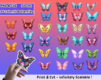 Vlinder sticker PNG Pack, vlinder sticker set, vlinder PNG, vlinder SVG, sticker ontwerp, vlinder clipart bundel, cricut png