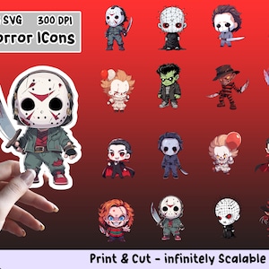 Paquete PNG de pegatinas de iconos de terror, conjunto de pegatinas de iconos de terror, PNG de iconos de terror, SVG de iconos de terror, diseño de pegatinas, imágenes prediseñadas de iconos de terror, paquete 2