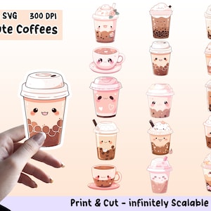 Coffee Sticker PNG Pack, Coffee Sticker Set, Coffee PNG, Coffee SVG, Sticker Design, Coffee Clipart Bundle, cricut png