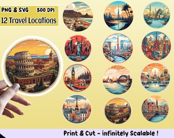 Reizen sticker PNG Pack, reizen sticker set, reizen PNG, reizen SVG, sticker ontwerp, reizen clipart bundel, cricut-bestanden