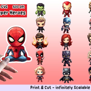 Super Heroes Sticker PNG Pack, Super Heroes Sticker Set, Super Heroes PNG, Super Heroes SVG, Sticker Design, Super Heroes Clipart Bundle