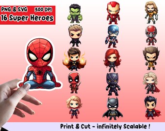 Super Heroes Sticker PNG Pack, Super Heroes Sticker Set, Super Heroes PNG, Super Heroes SVG, Sticker Design, Super Heroes Clipart Bundel