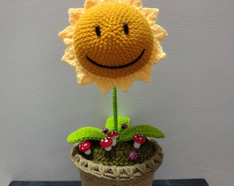 Knitted Smiley Sunflower: 5 inches Cheerful Decor for Your Space
