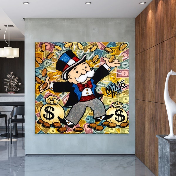 Rich Monopoly Mimo 2016 Pop Art Graffiti Canvas Print, Banksy Art, Monopoly Graffiti, Street Graffiti Wall Art, Monopoly Square