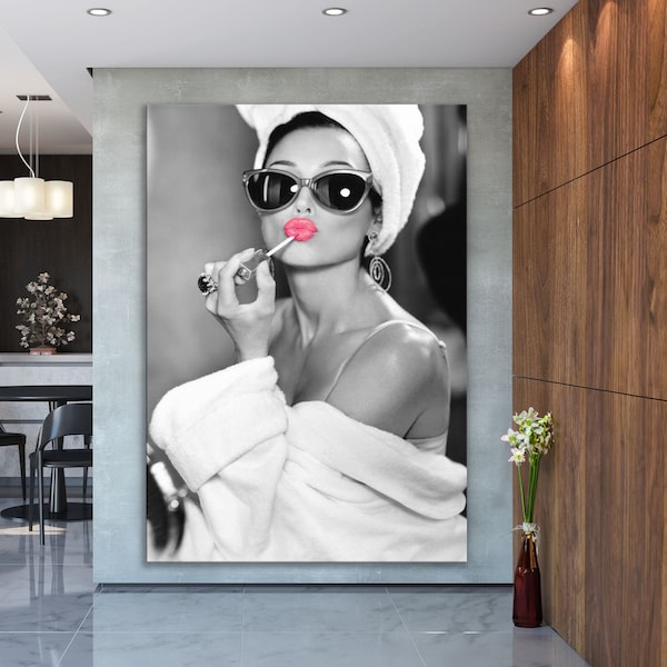 Audrey Hepburn Pink Lipstick Canvas Print | 1950s Cultural Icons Wall Art, Posters, Prints, Pictures, and Home Decor