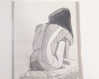 seated woman back  (5x8 inch original drawing)
