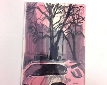 Tree and car (5x8 inch original drawing)