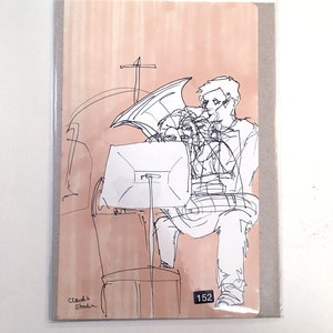 tuba player (8x5 inch original drawing)