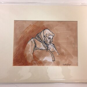 old woman  (7x5 inch original drawing in A4 mount)