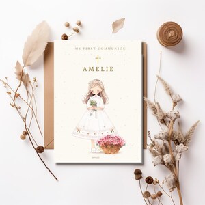 Wildflower First Communion Invitation Template | Printable 1 st Communion DIY Invite | Editable First Holy Communion Invitation Girl |