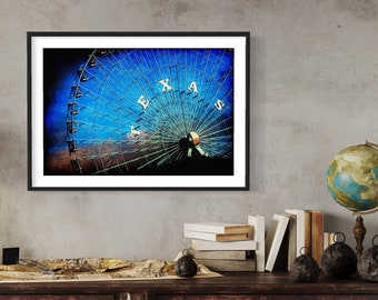 Texas Photography, Dallas Photo, Fair Park, Ferris Wheel wall art, Blue Texas Decor, Gift Ideas for Texans, Travel, wanderlust, photo gift