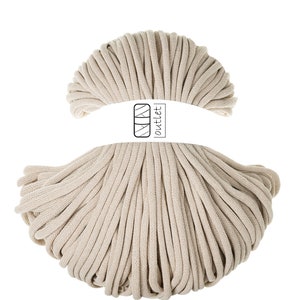 Beige SOFT geflochtene Baumwollkordel 8mm 100m, Baumwollschnur Baumwollgarn OUTLET
