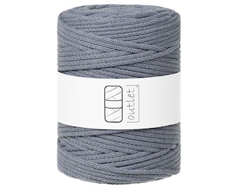 Cordón trenzado de algodón gris de 5 mm y 100 m, hilo de algodón, OUTLET