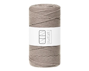 Taupe Geflochtene Baumwollkordel 3mm 100m, Baumwollschnur Baumwollgarn OUTLET