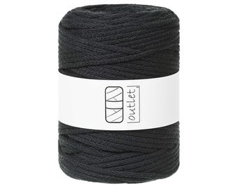 Black braided cotton cord 5 mm 100 m, cotton string cotton yarn OUTLET